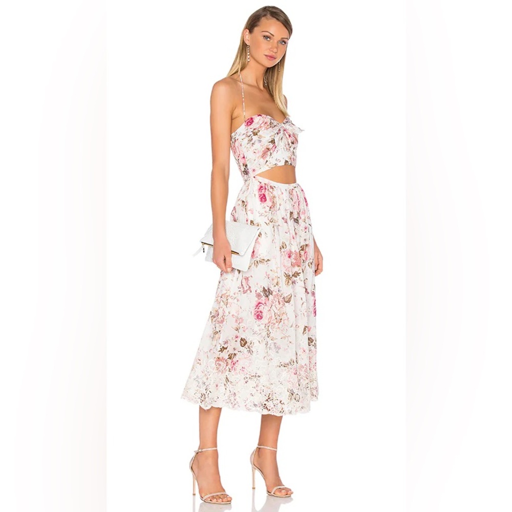 Zimmermann Eden Embroidered Tie Maxi Dress in Floral Embroidery | AUS Size 1
